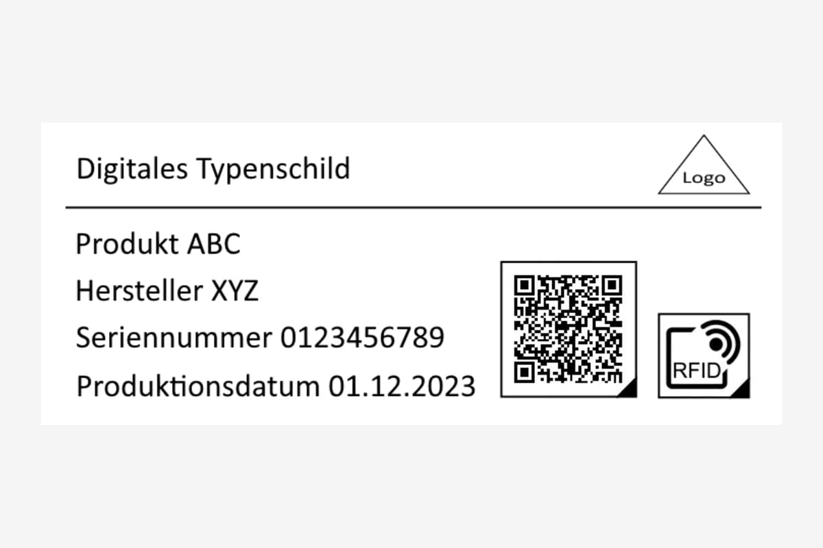 Digital product passport serial plate showing QR and RFID carriers