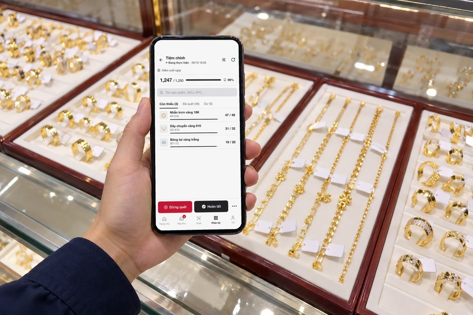 Hình minh hoạ: kết quả kiểm hàng trên app Sense Inventory, liệt kê từng món còn thiếu
