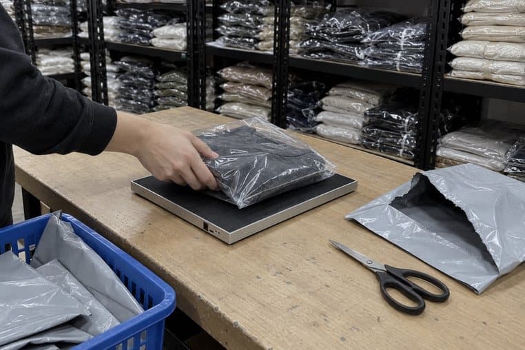 Hình minh hoạ: đặt món hàng hoàn lên đầu đọc RFID để bàn, cạnh túi gói hàng vừa rạch